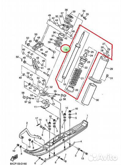 Амортизатор передний снегоход Yamaha VK540