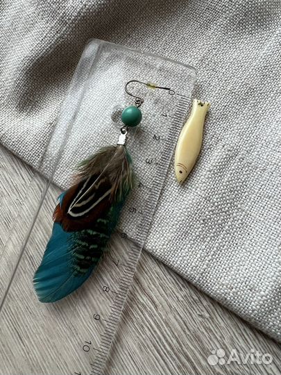 Набор бижутерии (перья, дерево) / эко бижутерия