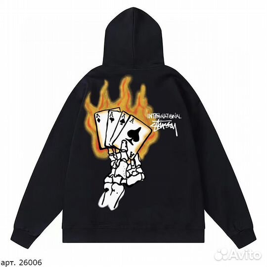 Худи Stussy flame cards Черное