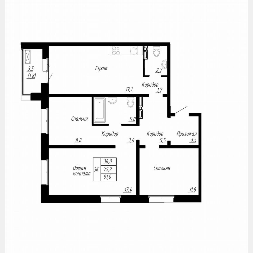 3-к. квартира, 81 м², 8/17 эт.