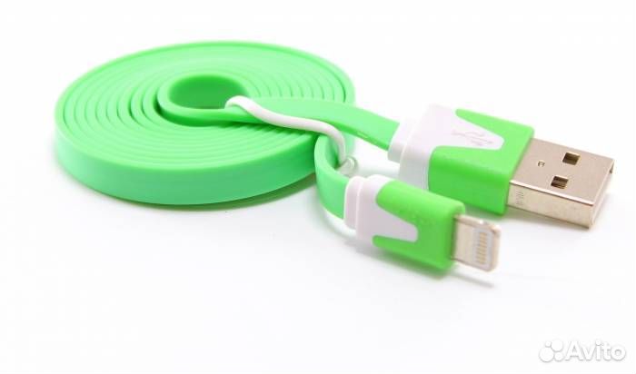 USB Кабель для Apple/iPhone, плоский, Зеленый