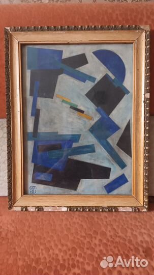 Старинная картина в рамке. Подпись