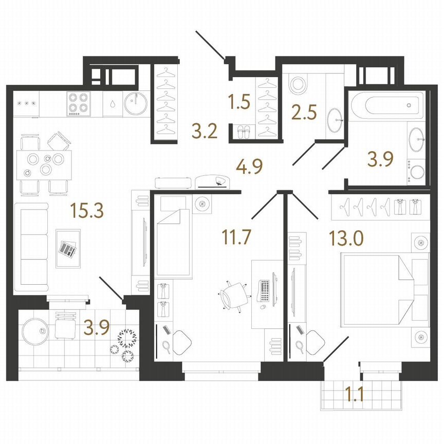 2-к. квартира, 56 м², 8/12 эт.