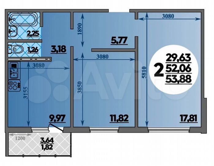 2-к. квартира, 54 м², 6/18 эт.