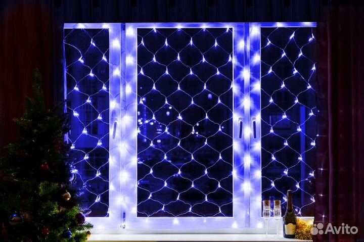 Гирлянда Сетка 2*1,5 м, синяя