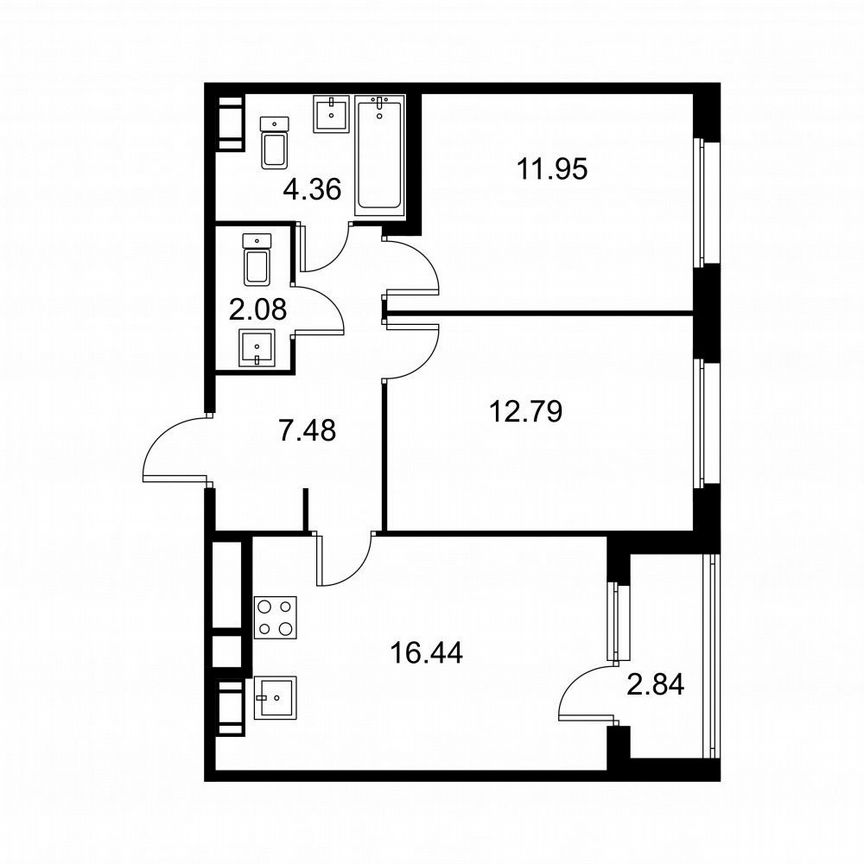 2-к. квартира, 56,5 м², 9/9 эт.