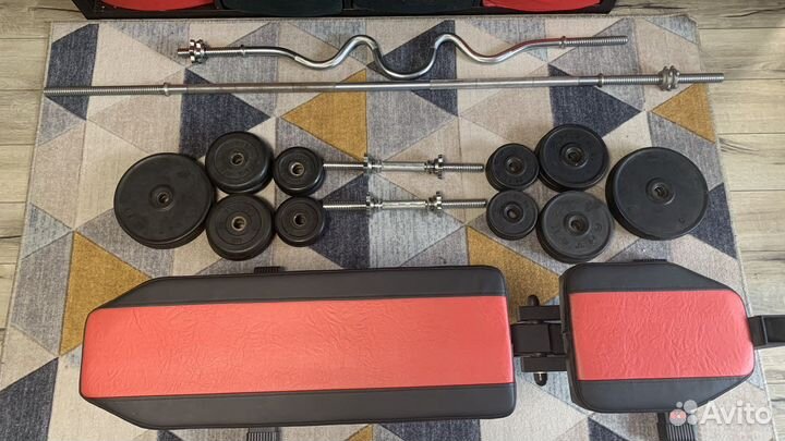 Гантели, штанга, w штанга, скамья