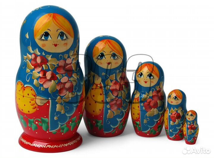 Матрёшка Цветочная голубая (5 мест) (24584)