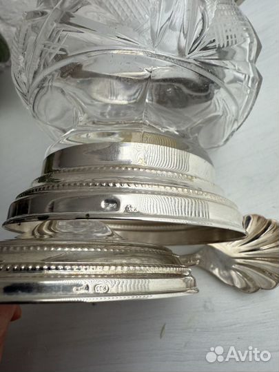 Сахарница хрустальная с серебром