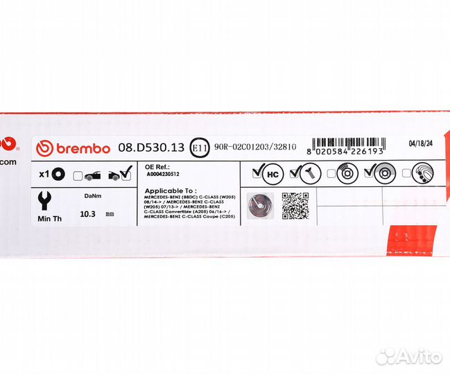 Диск тормозной mercedes C (W205) (13) задний (1шт.) brembo