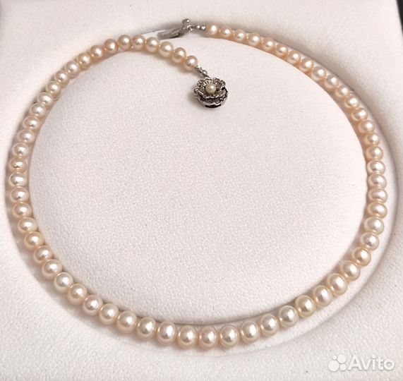 Ожерелье натуральный жемчуг Япония серебро