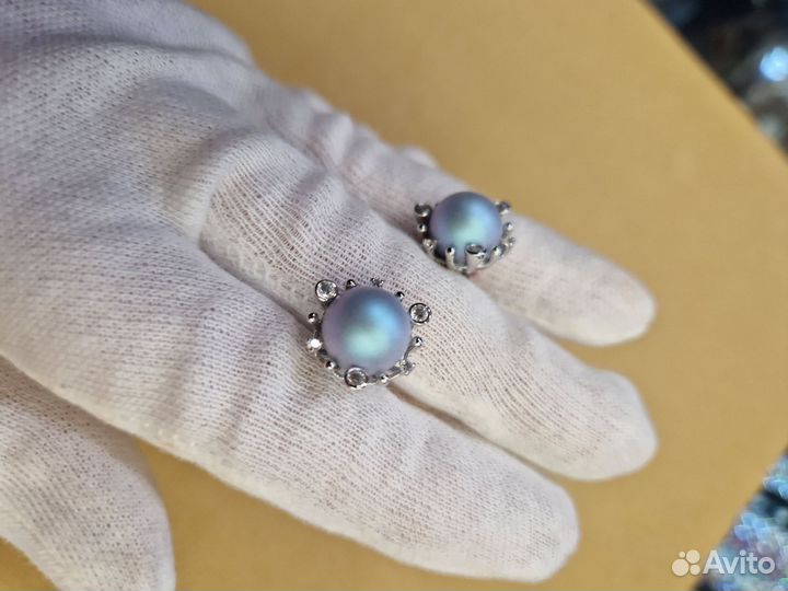 Серьги пусеты жемчуг swarovski