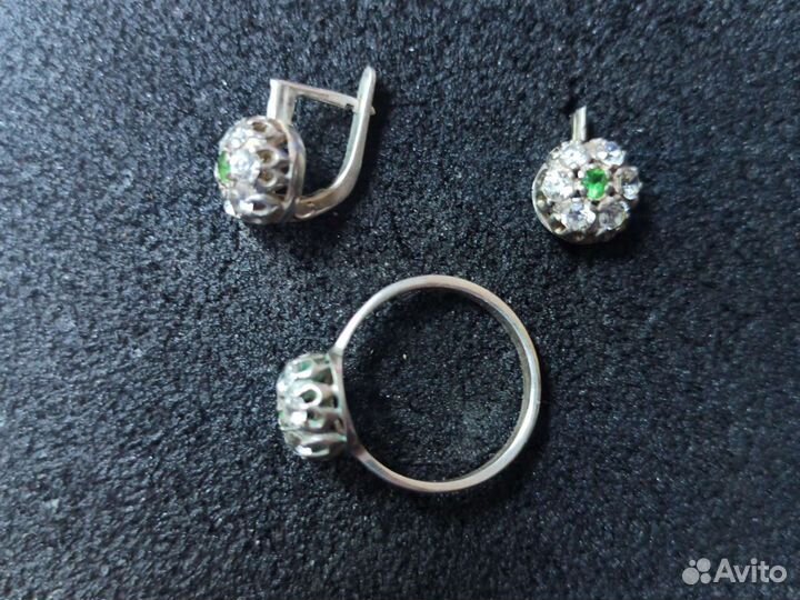 Серебряное кольцо серьги винтаж