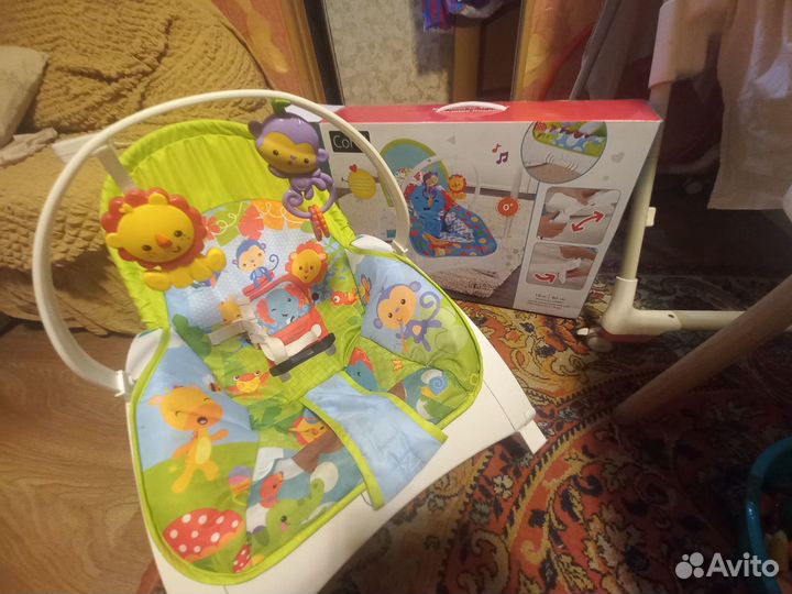 Переносной шезлонг качалка с музыкой и вибрацией