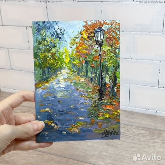 Этюд маслом Осенний пейзаж Картина осень Миниатюра