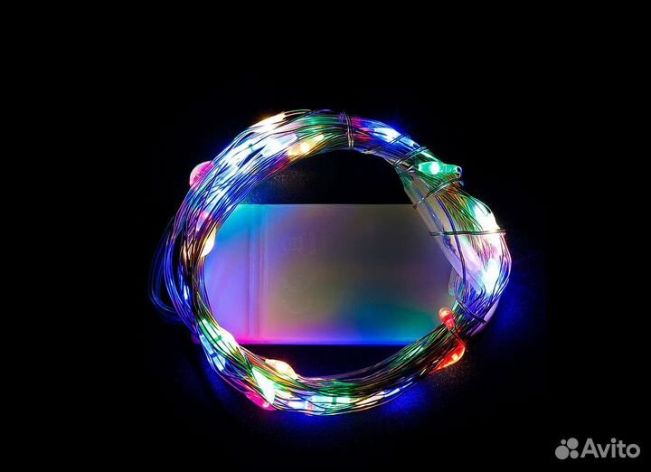 Гирлянда на батарейках (4м.) на проволоке Цветной