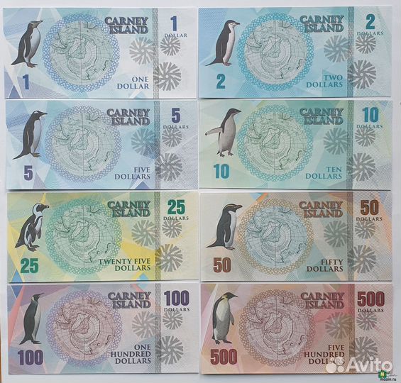 Остров Карней Набор 8 бон 2016 год Пингвины