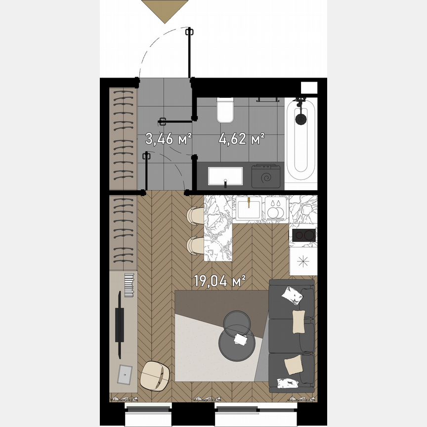 1-к. апартаменты, 28,3 м², 1/23 эт.