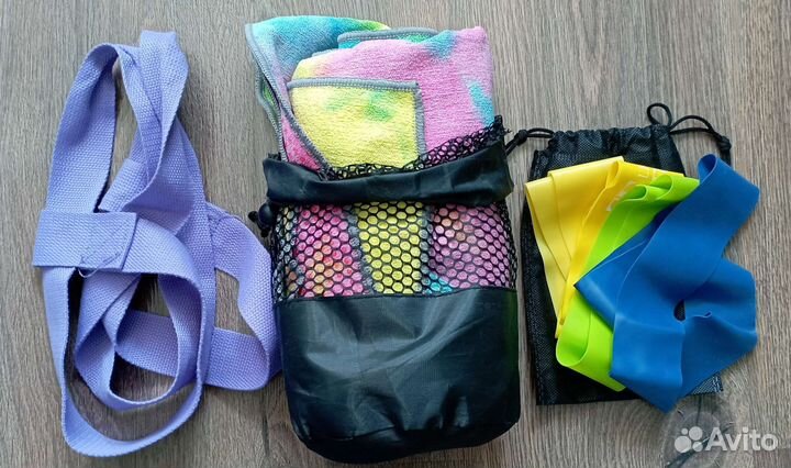 Коврик для йоги и фитнеса, резинки, ремень, чехол