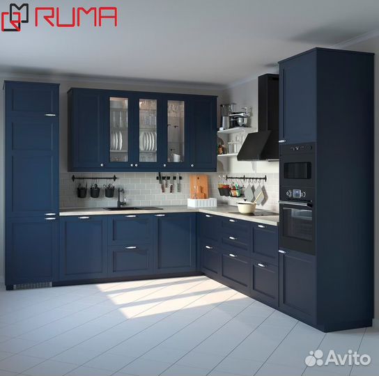 Синий кухонный гарнитур угловой