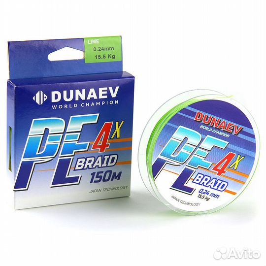 Шнур Dunaev Braid PE x4 150м 0,10мм 3,8кг lime