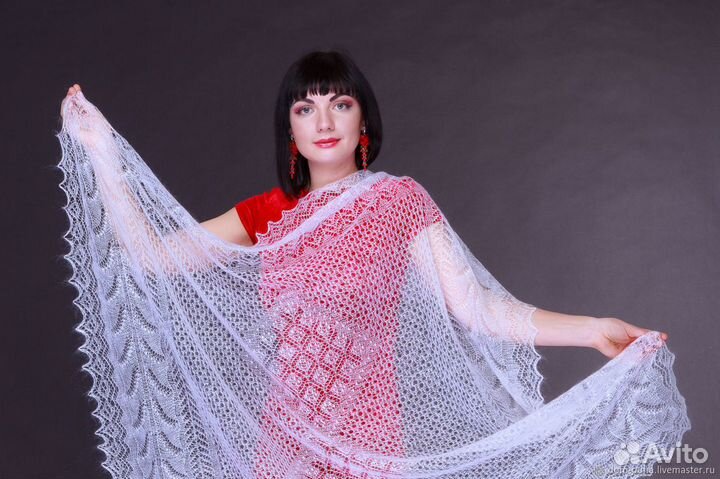 Пуховый платок, ажурная паутинка из козьего пуха