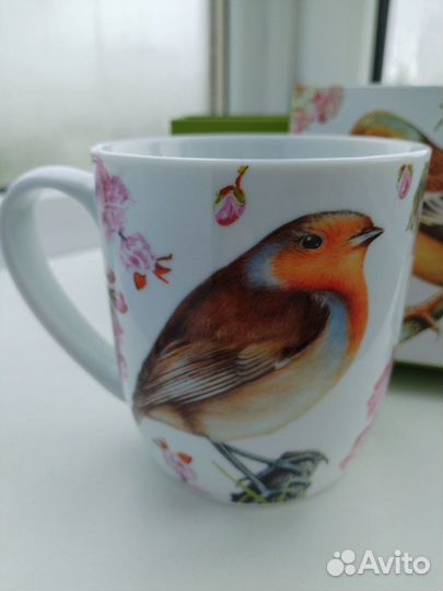 Новая чашка кружка весенняя с птичками фарфор