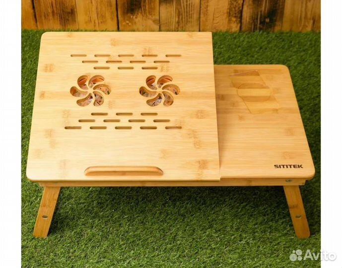 Бамбуковый компьютерный столик с вентилятором
