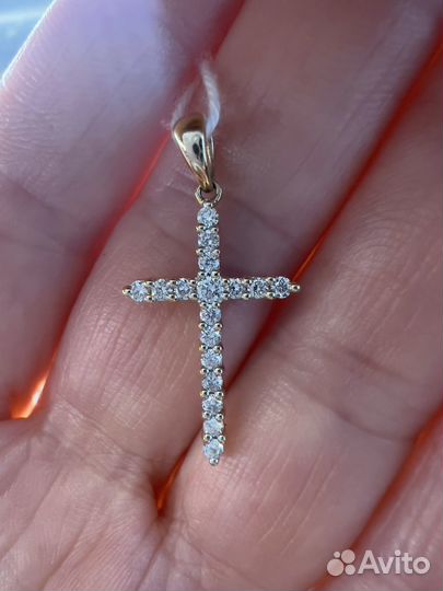 Золотая подвеска Крестик с брил 0,19 кт