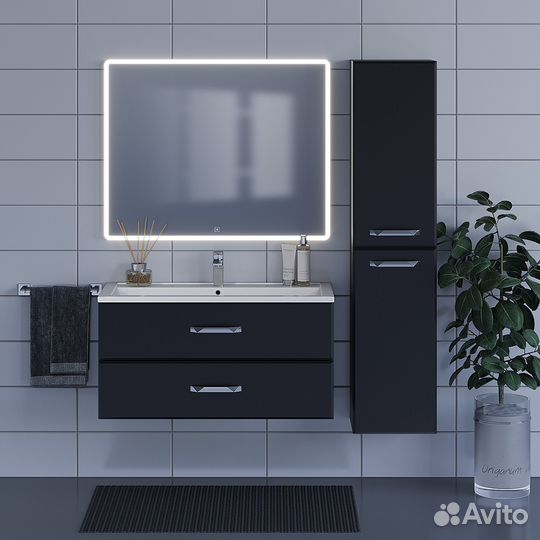 Тумба с раковиной для ванной подвесная, черная