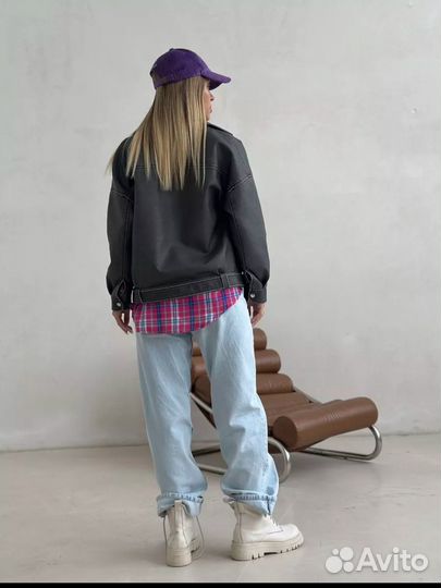 Кожаная куртка косуха оверсайз