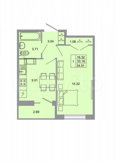 1-к. квартира, 34,5 м², 18/20 эт.