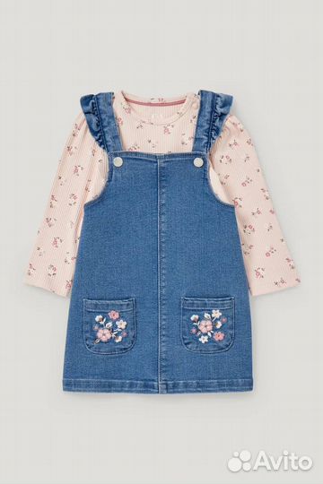 Комплект джинсовый сарафан и лонг 86 92 98