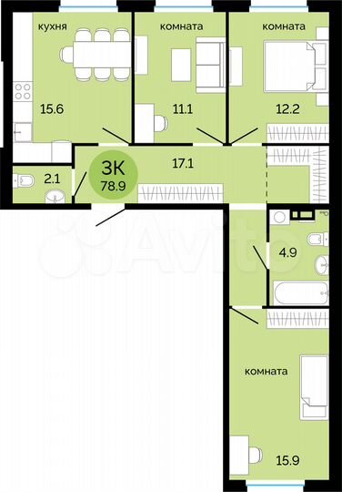 3-к. квартира, 78,9 м², 9/14 эт.