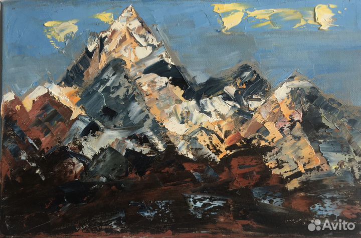 Картина горы/ маслом на холсте/ горный пейзаж