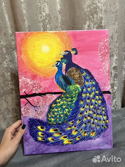 Картина маслом павлины
