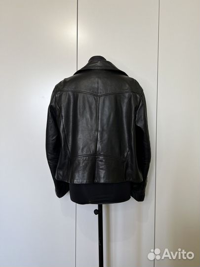 Черная 100% кожаная куртка Mango XL косуха