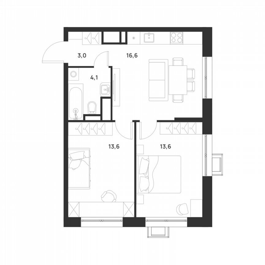 2-к. квартира, 50,9 м², 14/17 эт.