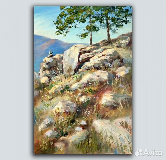 Картина маслом горный пейзаж Карелия
