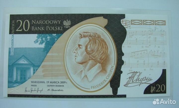 Банкнота Польша 20 злотых 2009 Фредерик Шопен