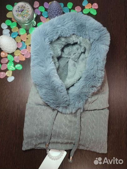 Капор зимний женский беж серый новый