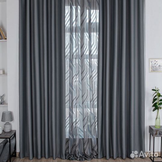 Комплект портьер блэкаут Марсель Серый шторы