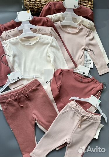 Лонгслив в рубчик для девочки, брюки C&A 74 80 86