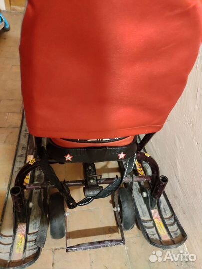 Снегокат с колесами двухместный