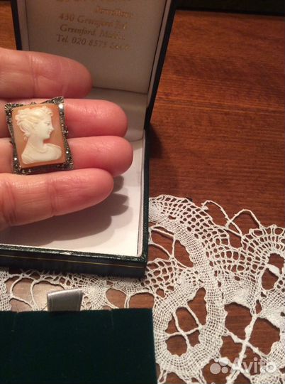 Брошь камея серебро Англия антикварная