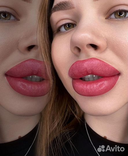 Перманентный макияж пудровые брови, губы