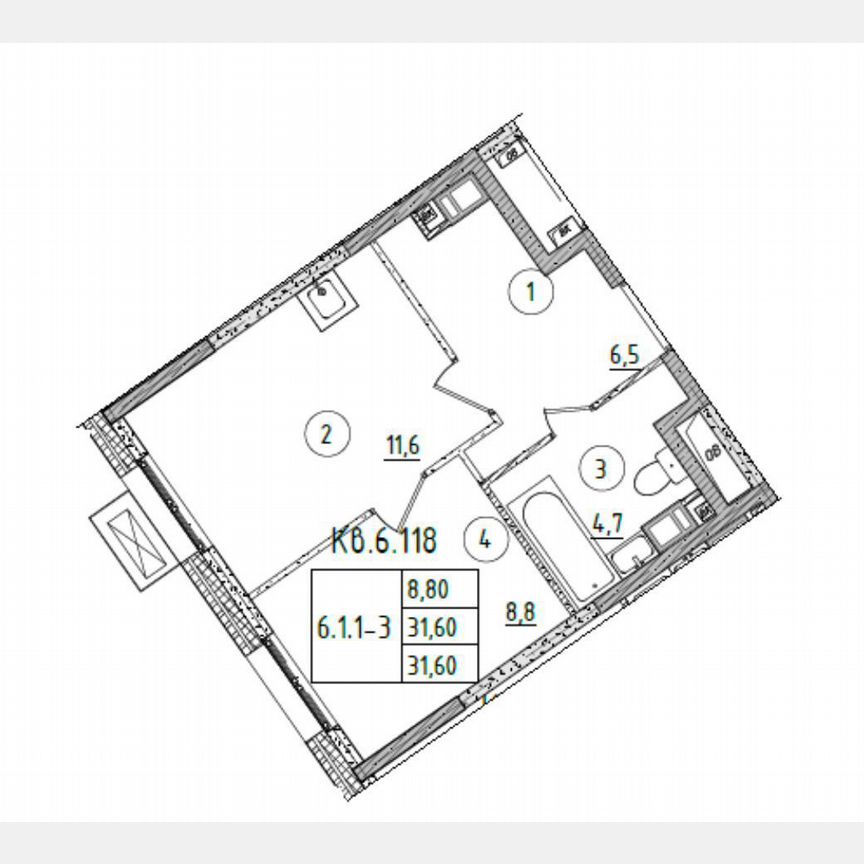 1-к. квартира, 31,6 м², 15/23 эт.