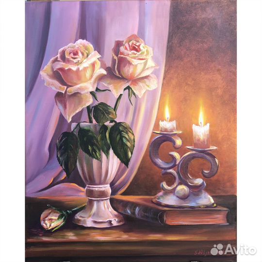 Картина маслом Розы на холсте
