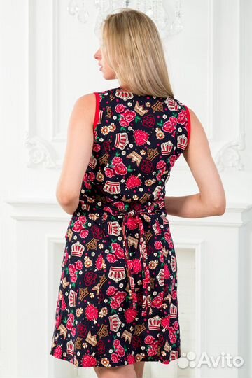 Халат женский из кулирки Капелька корона на синем