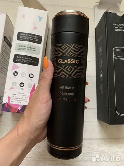 Бутылка для воды, термос черный мужской